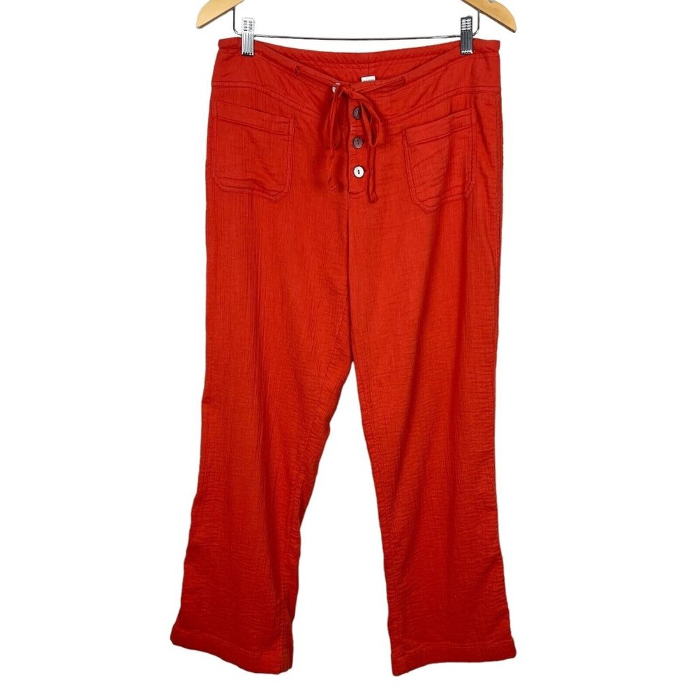 Sundance Pants Womens Small Orange Gauze Button Front Straight Leg Coastal Beach